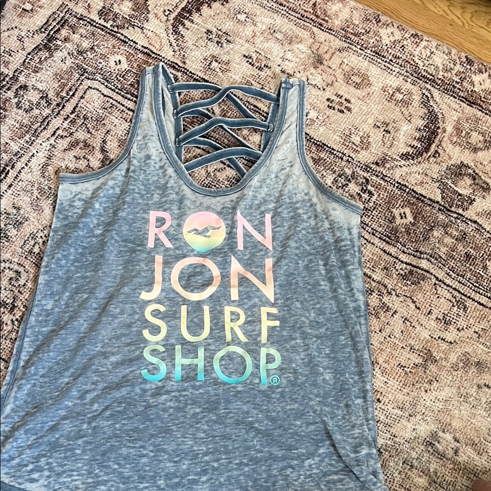 Ron Jon Blue Tank Top with Multicolor Logo
